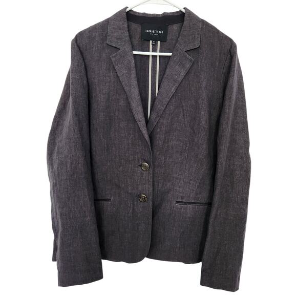 Lafayette 148 New York Linen Grey Blazer 12‎ Classic Career Office Preppy Corp - Picture 1 of 7
